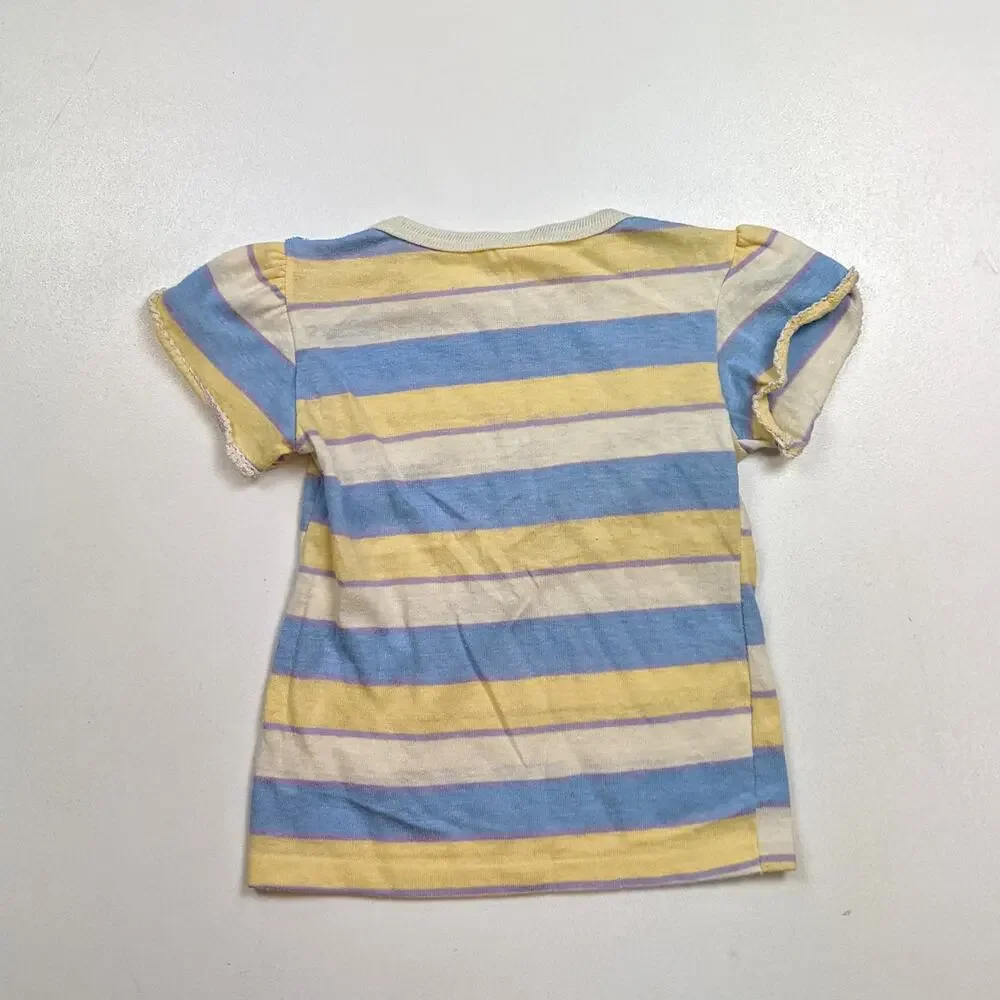 Vintage Jcpenney Shirt Girls Sz 3T Stripe Yellow Sandlot Retro Short Sleeve
